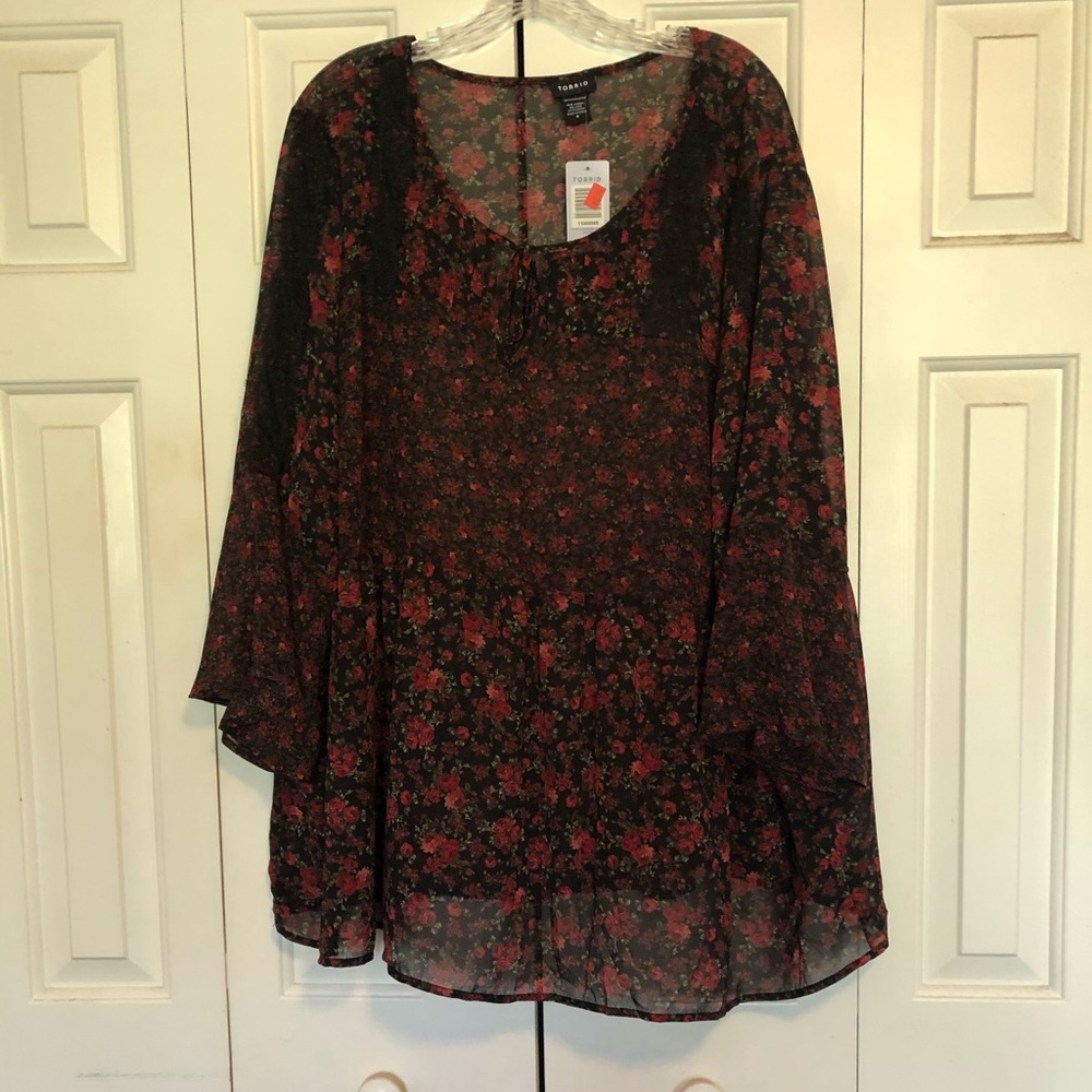 Floral Chiffon Bell Sleeve Top